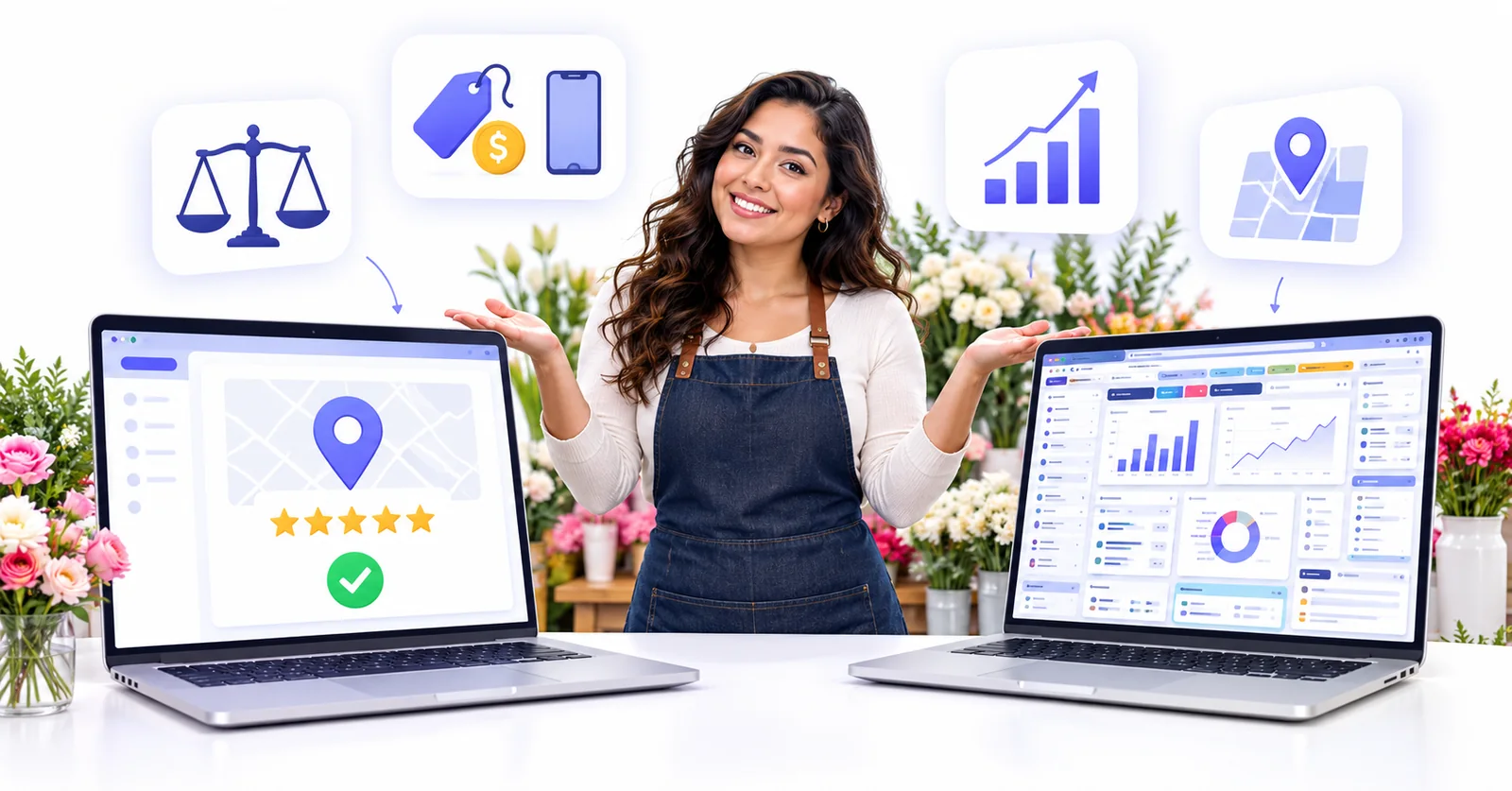 Business owner comparing a simple Flento dashboard with a cluttered multi-tool dashboard to choose a Jobber alternative