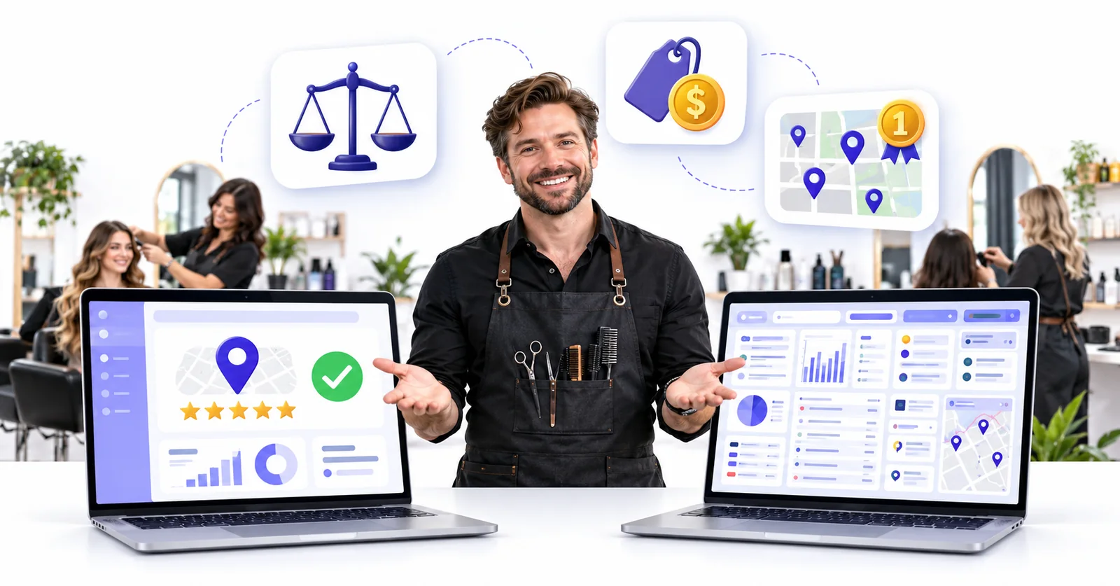 Business owner comparing a simple Flento dashboard with a cluttered multi-tool dashboard to choose a PlePer alternative