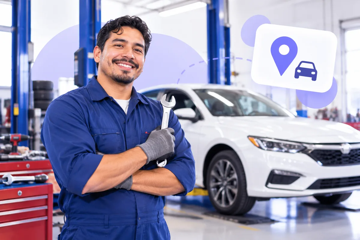 Auto mechanic in a repair shop using Flento for local search visibility