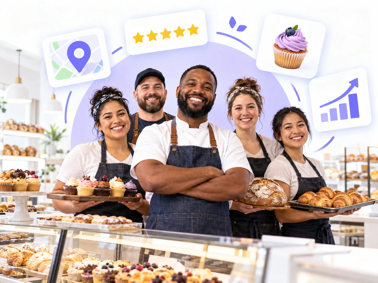 Bakery owner and bakers using Flento local SEO to rank on Google Maps