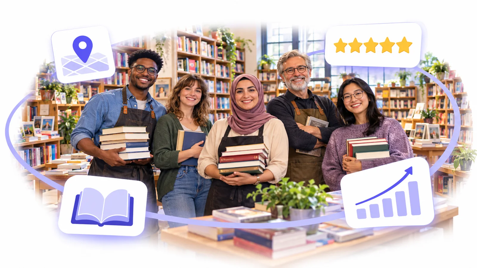 Bookstore owner and booksellers using Flento local SEO to rank on Google Maps