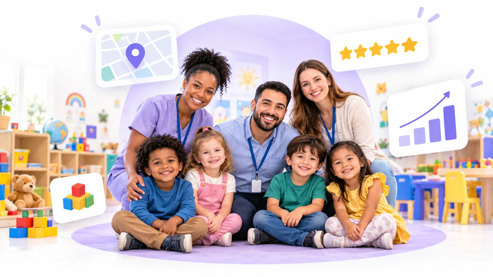 Daycare director and teachers using Flento local SEO to rank on Google Maps