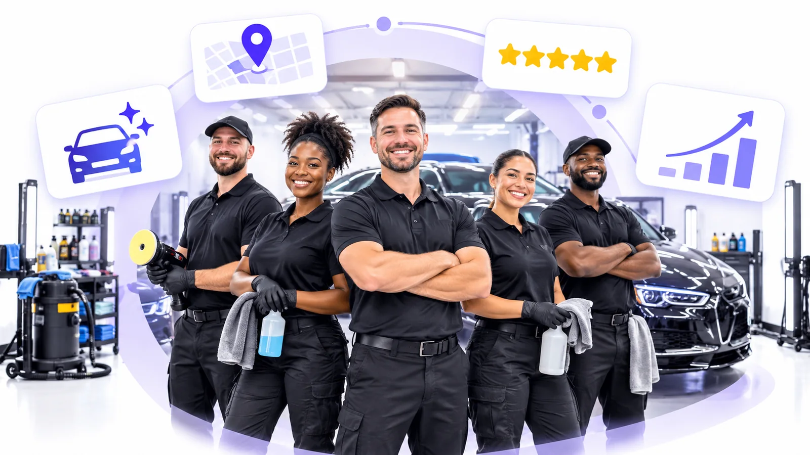 Auto detailers and shop owner using Flento local SEO to rank on Google Maps
