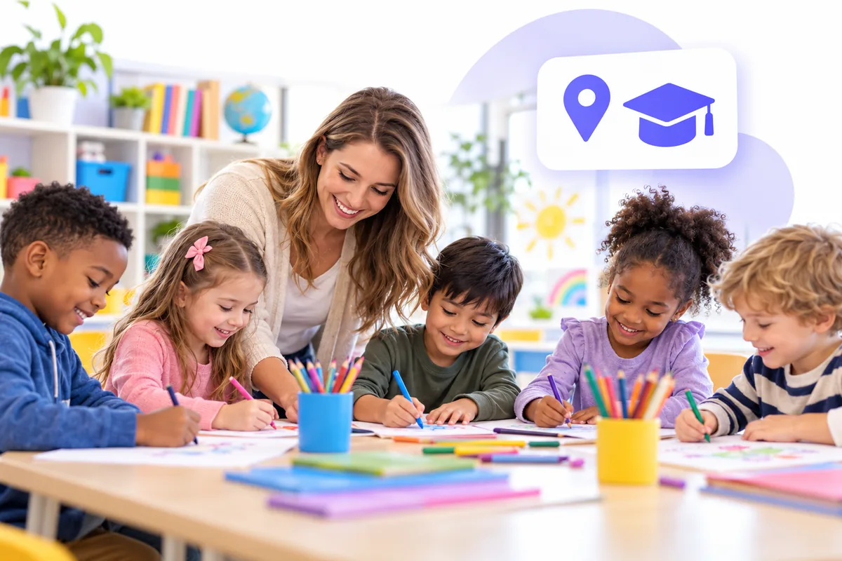 Teacher with children in a classroom using Flento to attract local families
