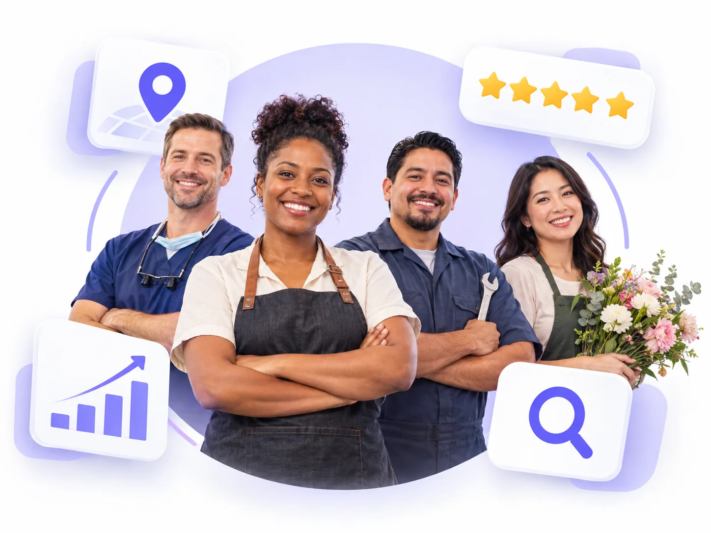 Local business owners from restaurants, healthcare, auto repair, and retail using Flento to grow on Google Maps