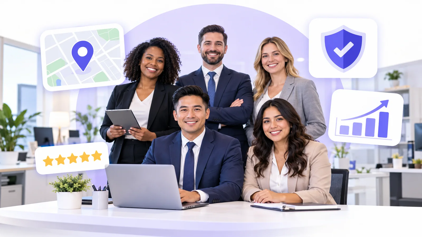Insurance agent and office staff using Flento local SEO to rank on Google Maps