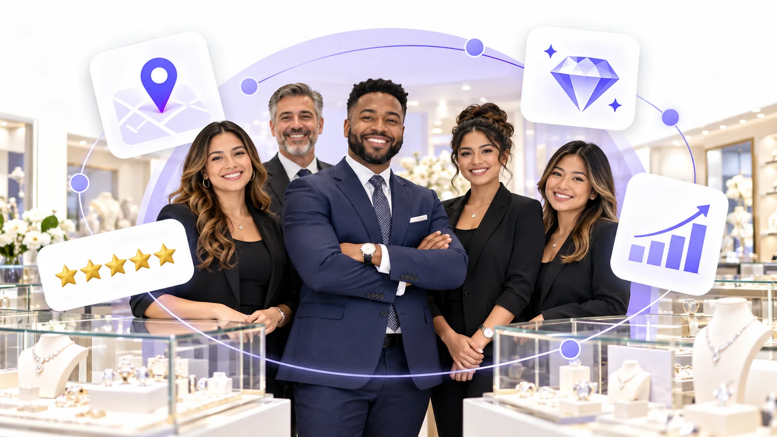 Jewelers and sales associates using Flento local SEO to rank on Google Maps