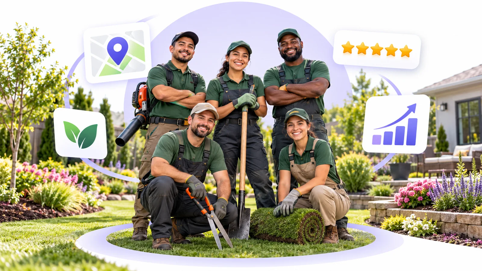 Landscapers and owner using Flento local SEO to rank on Google Maps