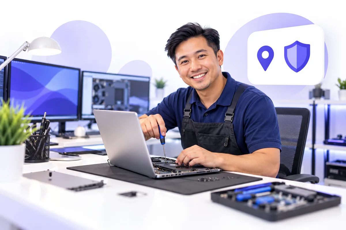 IT technician repairing a laptop using Flento to generate local support leads