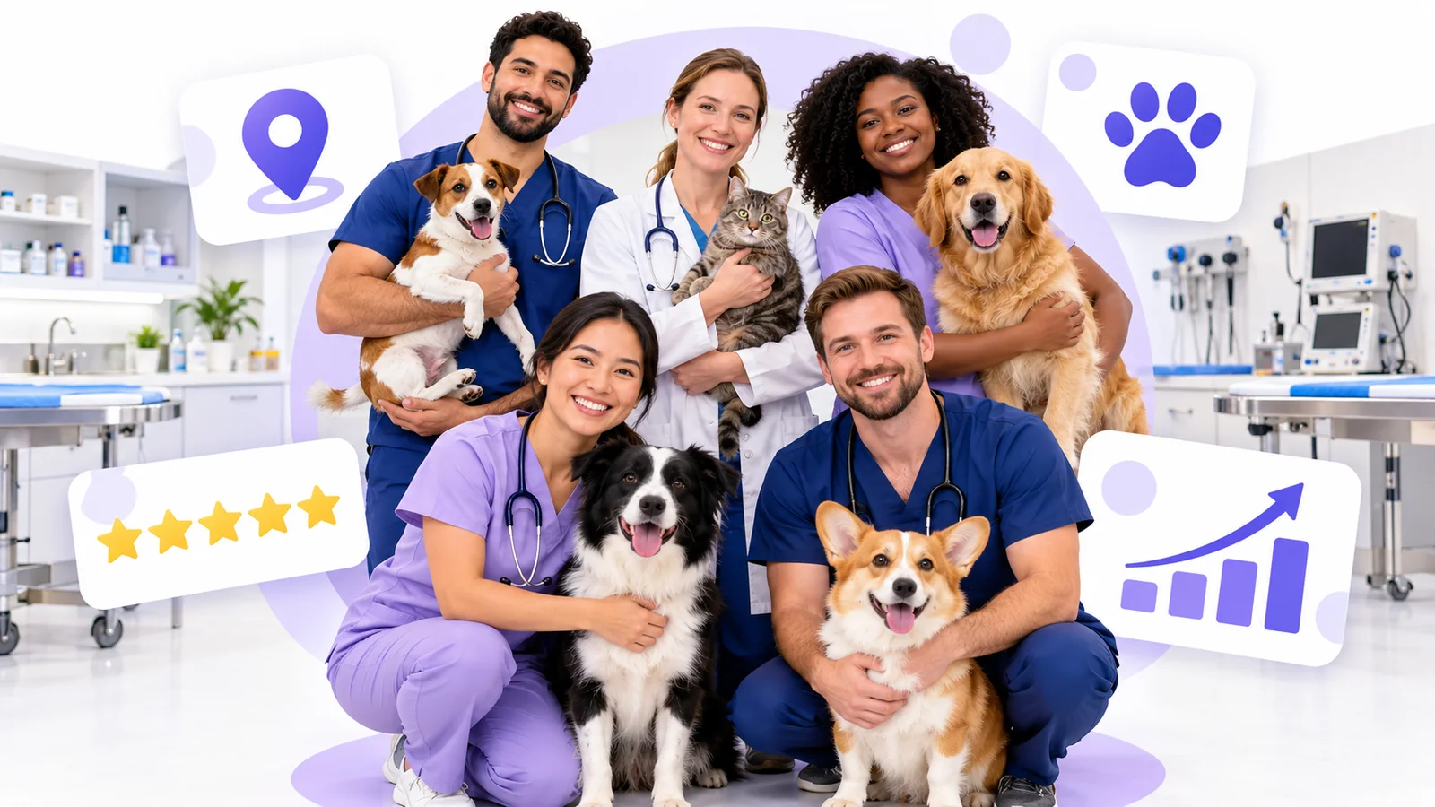 Veterinarian and vet technicians using Flento local SEO to rank on Google Maps
